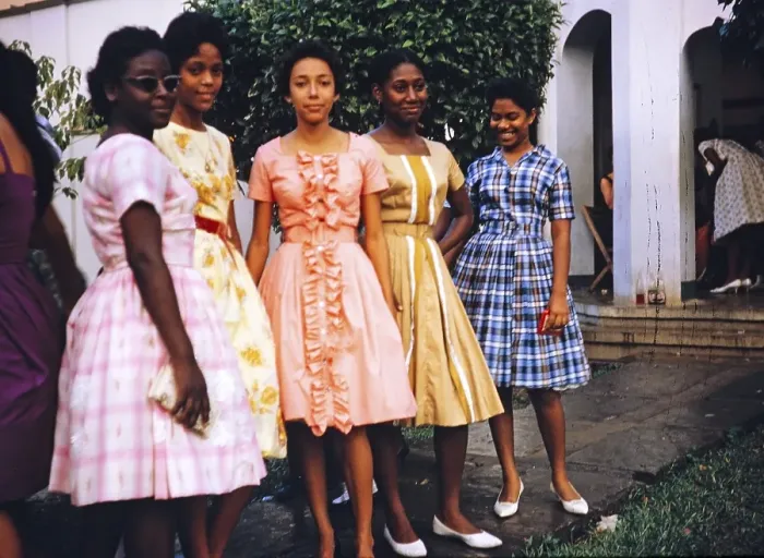 Framed Print : Sixth form girls dressed in pretty dresses for Bazaar Day, Bishop Anstey high school for girls, Port of Spain, Trinidad 1962