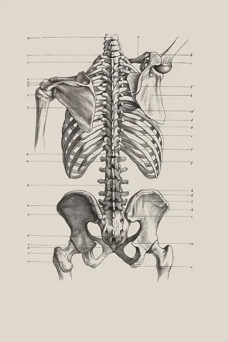 Framed Print : Skeletal torso, anatomical illustration