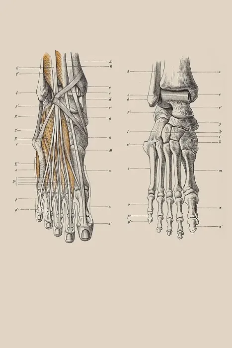 Framed Print : Skeleton of a human foot, anatomical illustration