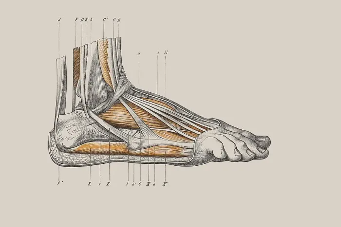 Framed Print : Skeleton of a human foot, anatomical illustration