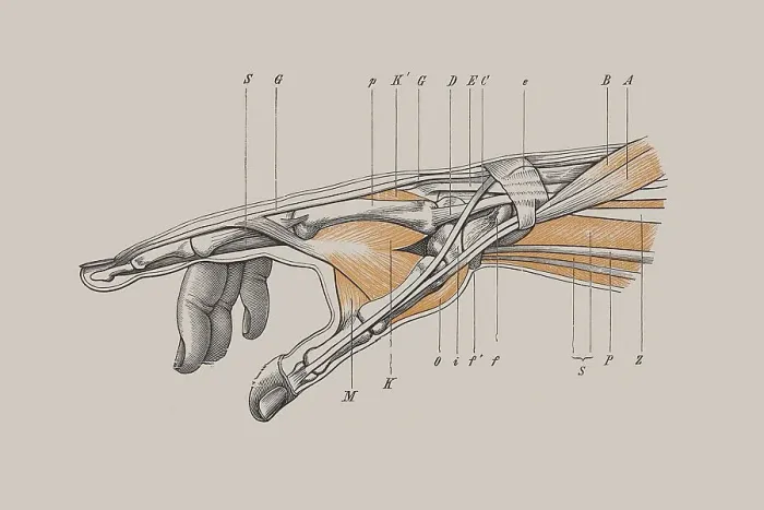 Framed Print : Skeleton of a human hand, anatomical illustration