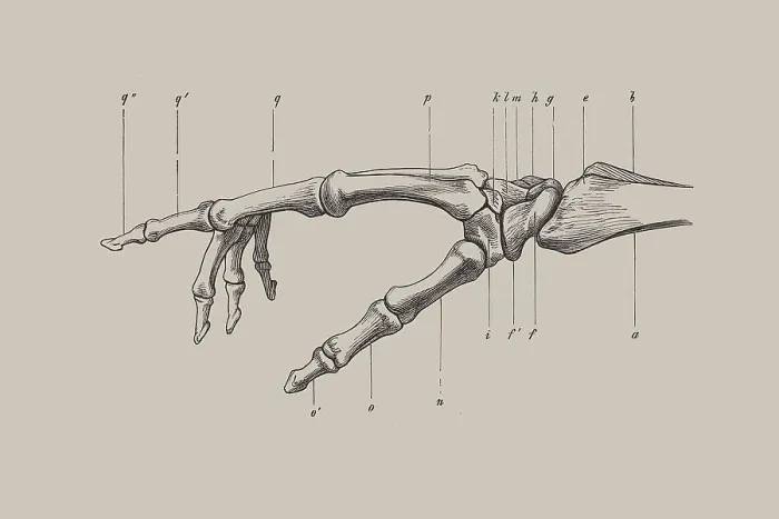Framed Print : Skeleton of a human hand, anatomical illustration