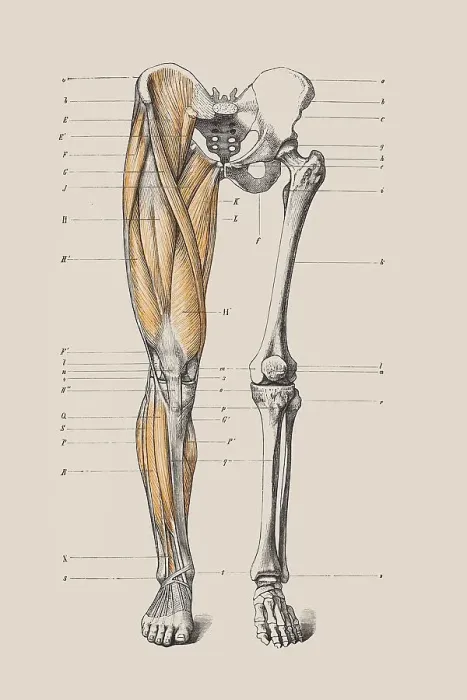 Framed Print : Skeleton of a human leg, anatomical illustration Framed Print : Skeleton of a human leg, anatomical illustration