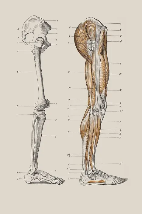 Framed Print : Skeleton of a human leg, anatomical illustration Framed Print : Skeleton of a human leg, anatomical illustration