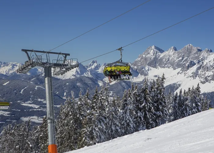 Framed Print : Ski area Planai with view to the Dachstein massif