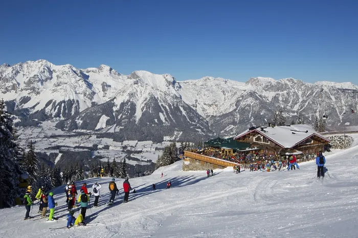 Framed Print : Ski area Planai with view to the Schafalm and the Dachstein massif Framed Print : Ski area Planai with view to the Schafalm and the Dachstein massif