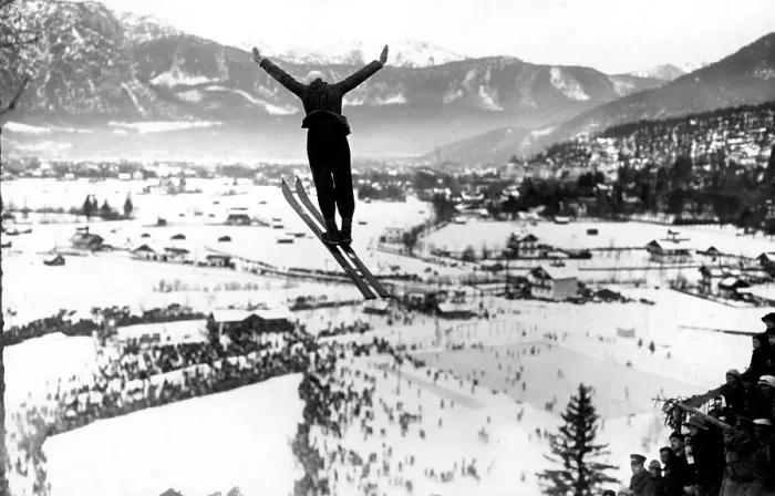 Framed Print : Ski jumper, historic photgraph, around 1937