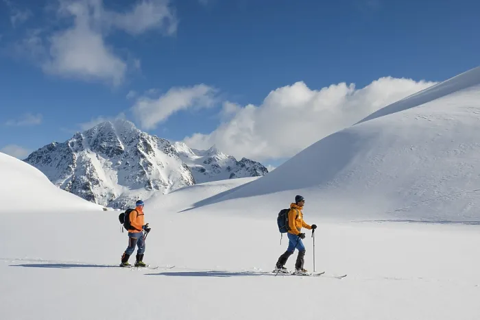 Framed Print : Ski mountaineers on tour to Pilan Framed Print : Ski mountaineers on tour to Pilan