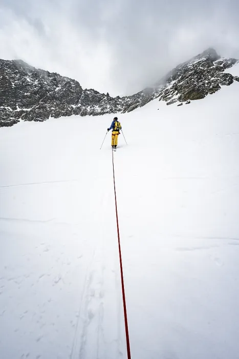 Framed Print : Ski tourers ascending the rope Framed Print : Ski tourers ascending the rope