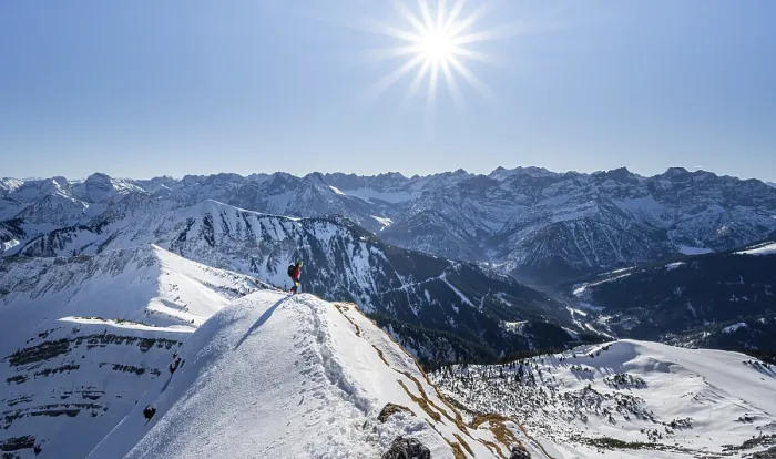 Framed Print : Ski tourers at the summit of Schafreuter
