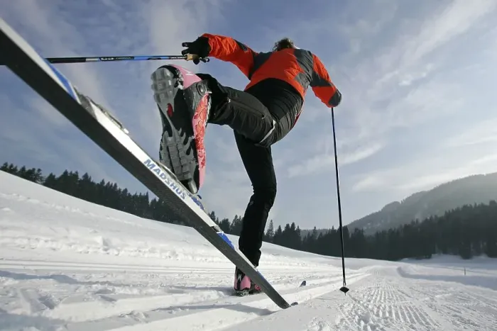 Framed Print : Ski touring woman classic style