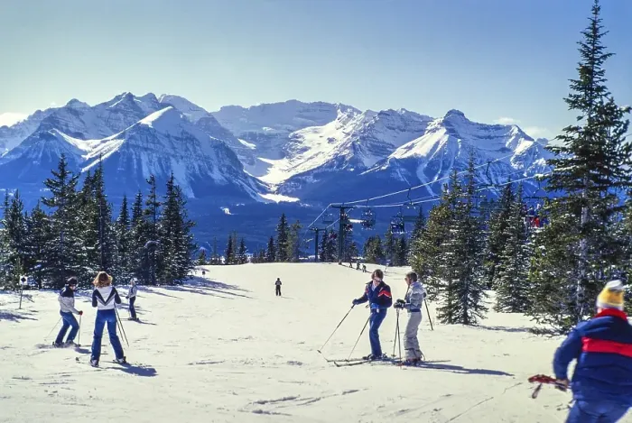 Framed Print : Skiing at Lake Louise ski resort, Banff National Park, Alberta, Rocky Mountains, Canada, 1981, North America