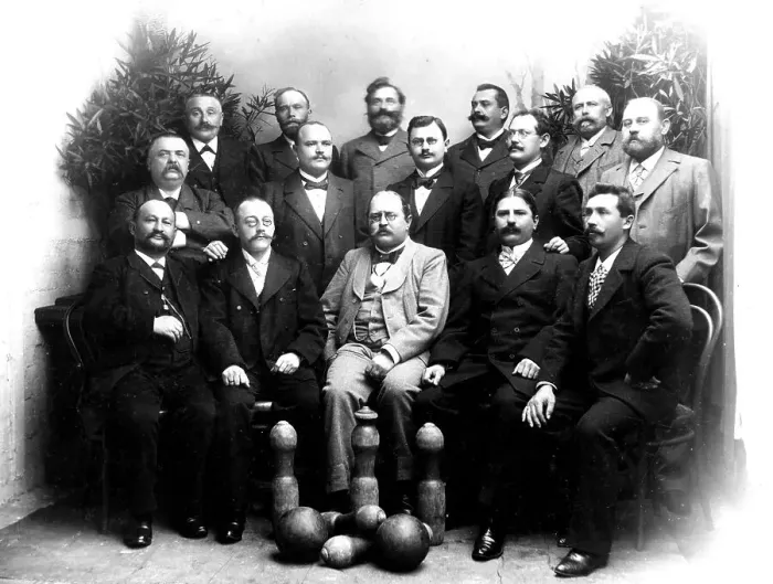 Framed Print : Skittles club ca. 1910, exact location unknown Framed Print : Skittles club ca. 1910, exact location unknown