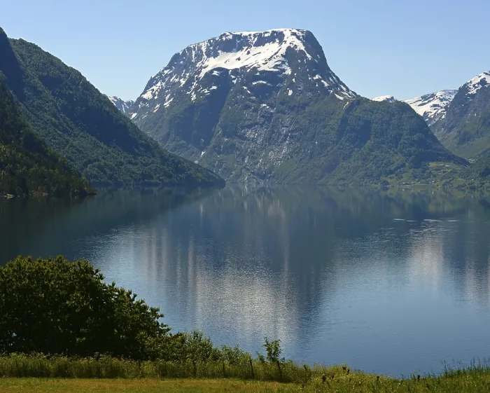 Framed Print : Skjorta peak and lake Breimsvatnet