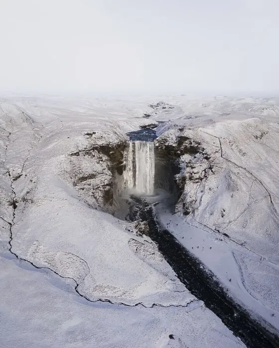 Framed Print : Skogafoss waterfall, aerial view, Iceland, Europe