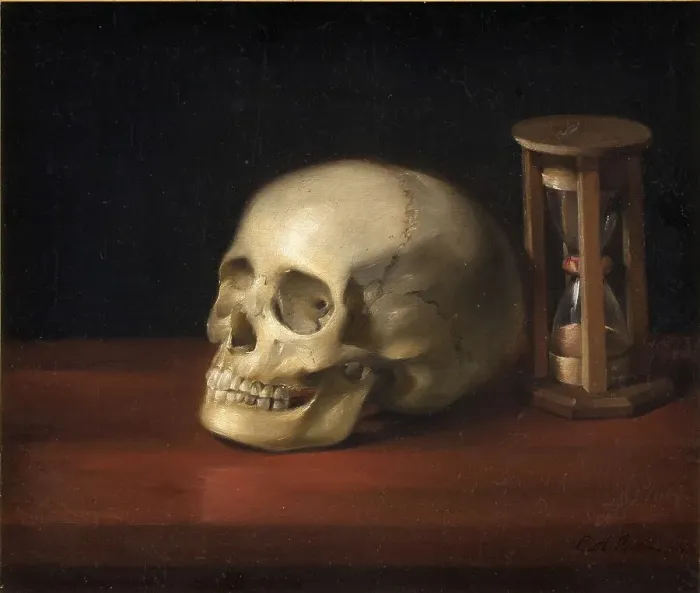 Framed Print : Skull and hourglass, passage of time Framed Print : Skull and hourglass, passage of time