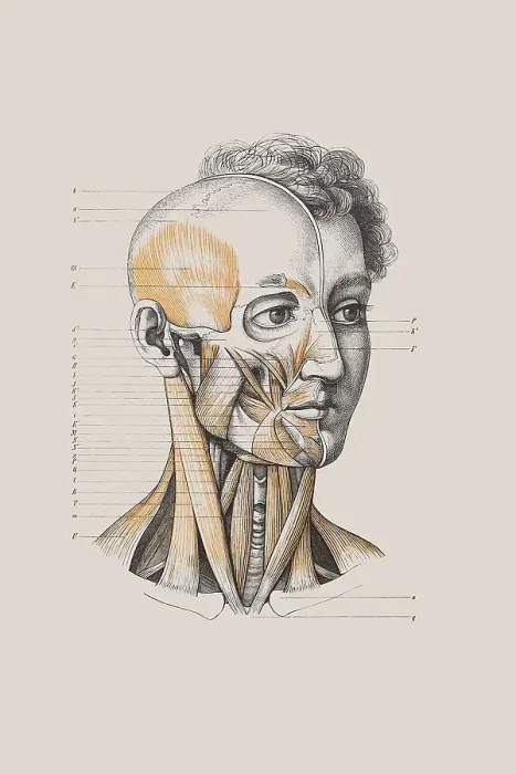 Framed Print : Skull with muscle structure, anatomical illustration Framed Print : Skull with muscle structure, anatomical illustration