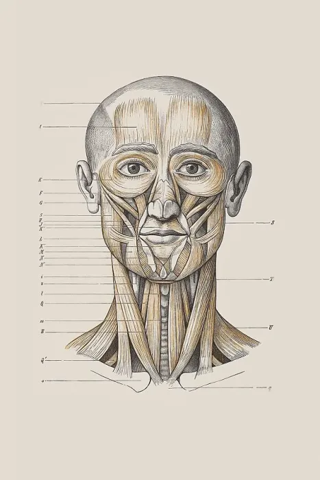 Framed Print : Skull with muscle structure, anatomical illustration Framed Print : Skull with muscle structure, anatomical illustration