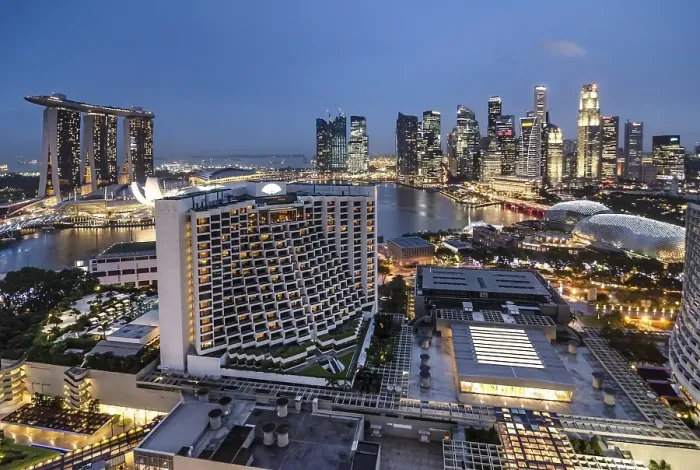 Framed Print : Skyline at dusk, Financial District with the Marina Bay Sands Hotel