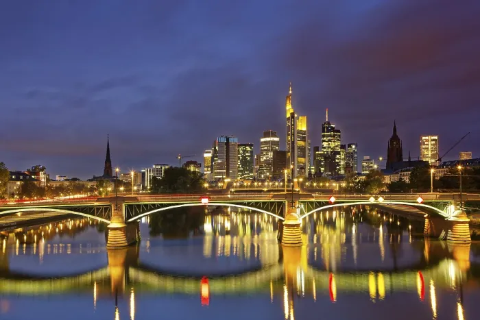 Framed Print : Skyline at dusk, Taunusturm, Tower 185