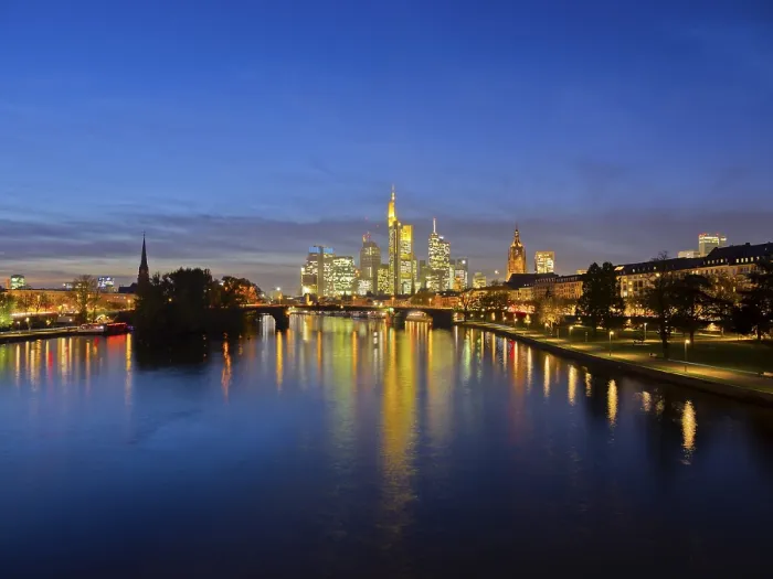 Framed Print : Skyline at night, Frankfurt, Hesse, Germany Framed Print : Skyline at night, Frankfurt, Hesse, Germany