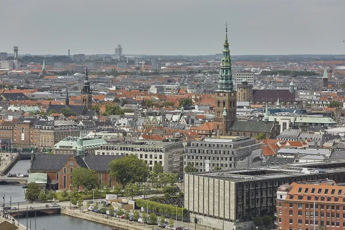Framed Print : Skyline of scandinavian city of Copenhagen in Denmark during a cloudy day