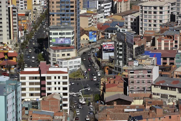 Framed Print : Skyscrapers and street crossing in La Paz Framed Print : Skyscrapers and street crossing in La Paz