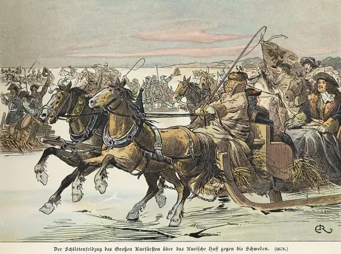 Framed Print : Sledge campaign of the Great Elector across the Curonian Lagoon against the Swedes in 1678