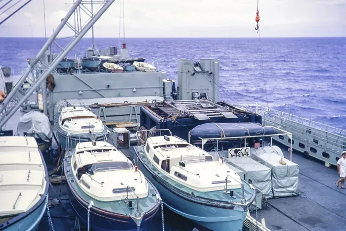 Framed Print : Small boats on deck of HMS Triumph, Atlantic Ocean, Royal Navy, slide dated February 1972 Framed Print : Small boats on deck of HMS Triumph, Atlantic Ocean, Royal Navy, slide dated February 1972