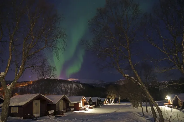 Framed Print : Small cabins and northern lights