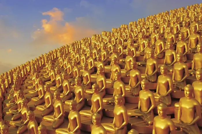 Framed Print : Small golden Dhammakaya Buddha statues at the Chedi Framed Print : Small golden Dhammakaya Buddha statues at the Chedi