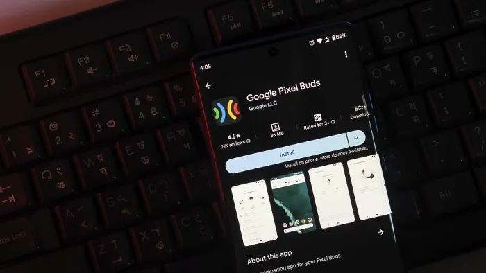 Framed Print : Smartphone displaying Google Pixel Buds app with install option