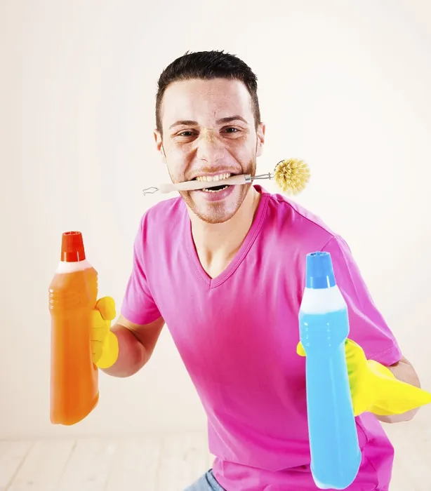 Framed Print : Smiling man with a cleaning brush between his teeth Framed Print : Smiling man with a cleaning brush between his teeth
