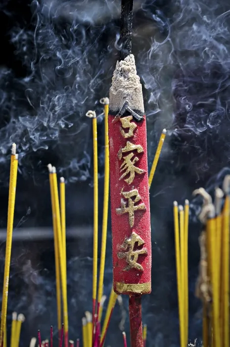 Framed Print : Smoking incense in the temple Chua Thien Hau Pagoda