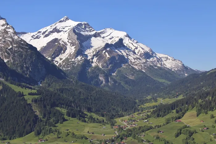 Framed Print : Snow capped Mt Oldenhorn, spring scene in the Swiss Alps