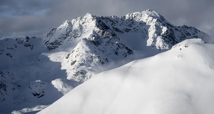 Framed Print : Snow-covered Alps, winter landscape in the mountains