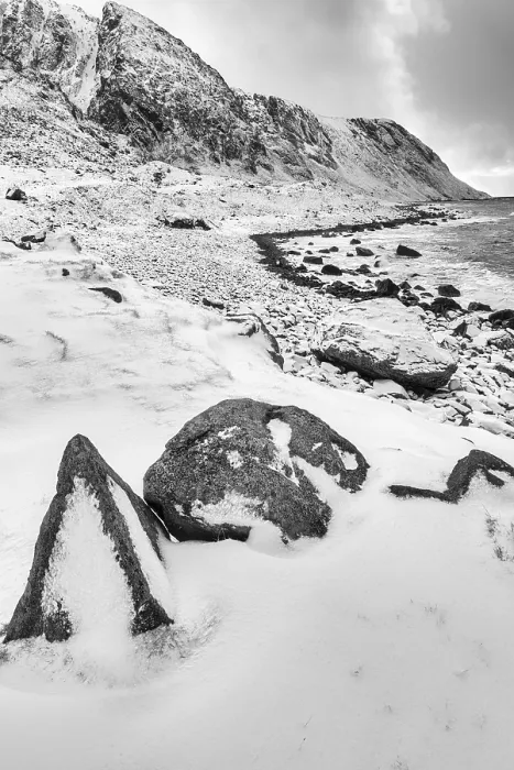 Framed Print : Snow-covered coast, Eggum Nature Reserve
