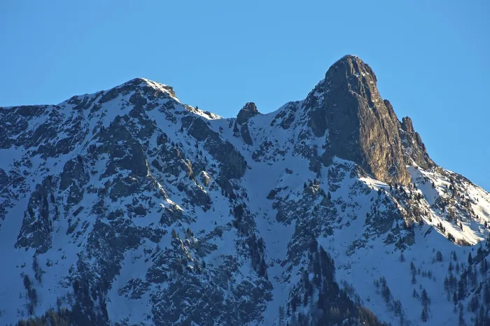 Framed Print : Snow-covered mountain range with the summit Pierre Avoi