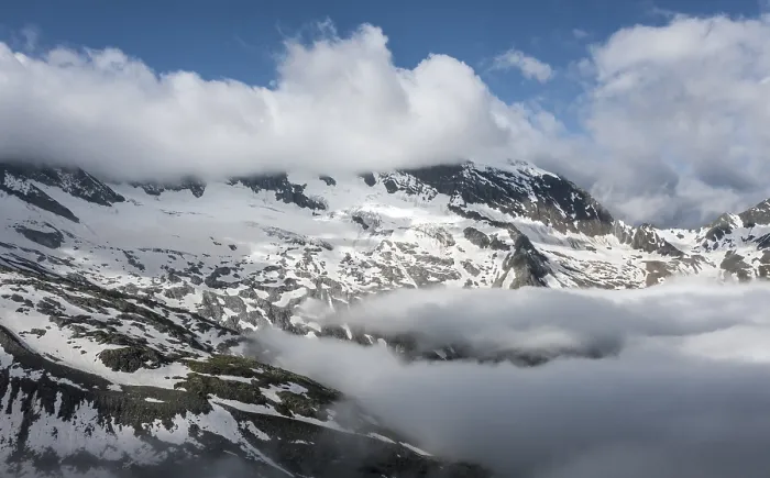Framed Print : Snow-covered mountains, high alpine landscape with clouds Framed Print : Snow-covered mountains, high alpine landscape with clouds