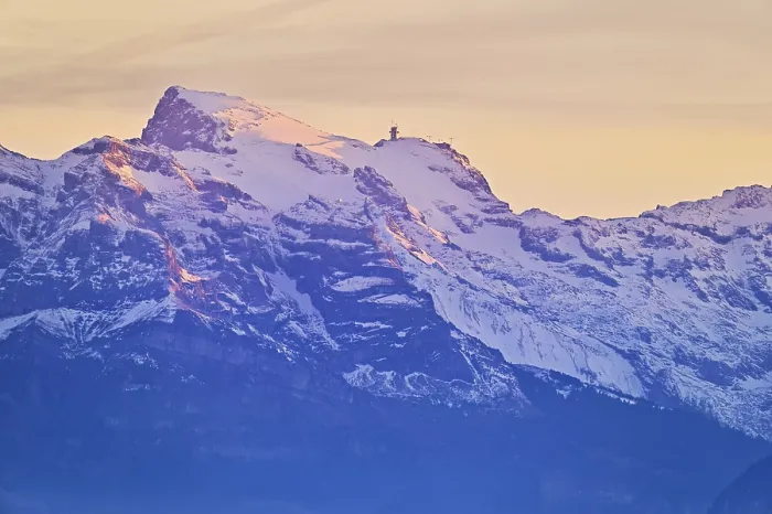 Framed Print : Snow-covered Titlis in evening light