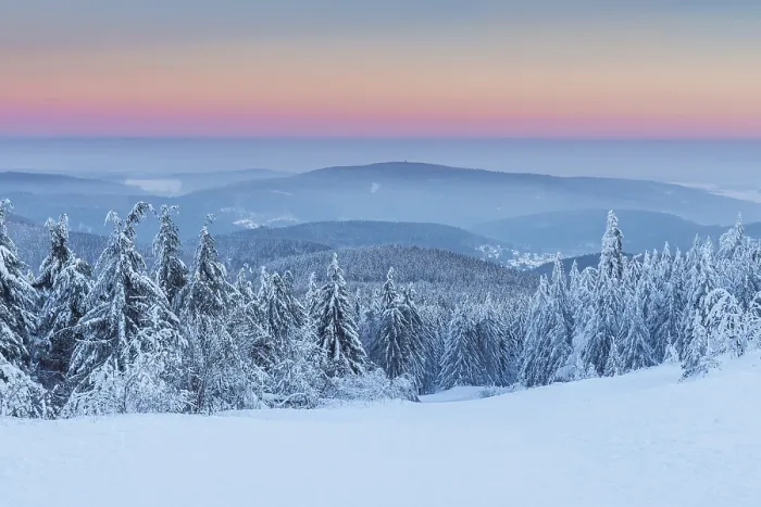 Framed Print : Snow Covered Winter Landscape at Dawn