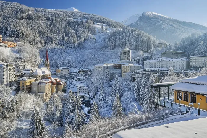 Framed Print : Snow-covered winter panorama of the village, Bad Gastein, Gastein Valley, Hohe Tauern National Park, Salzburg province, Austria, Europe