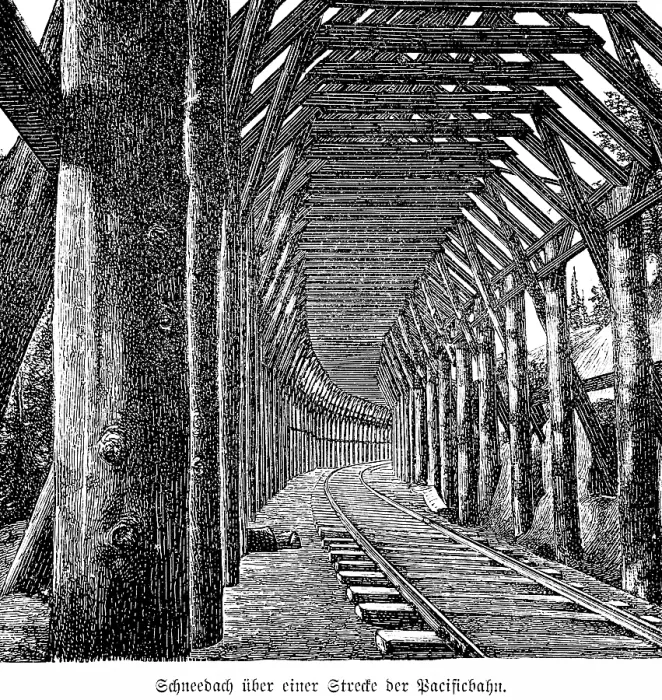 Framed Print : Snow roof over a section of the Pacific Railway