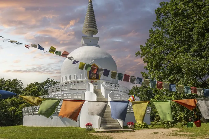 Framed Print : The snow-white peace stupa of Zalaszanto Framed Print : The snow-white peace stupa of Zalaszanto