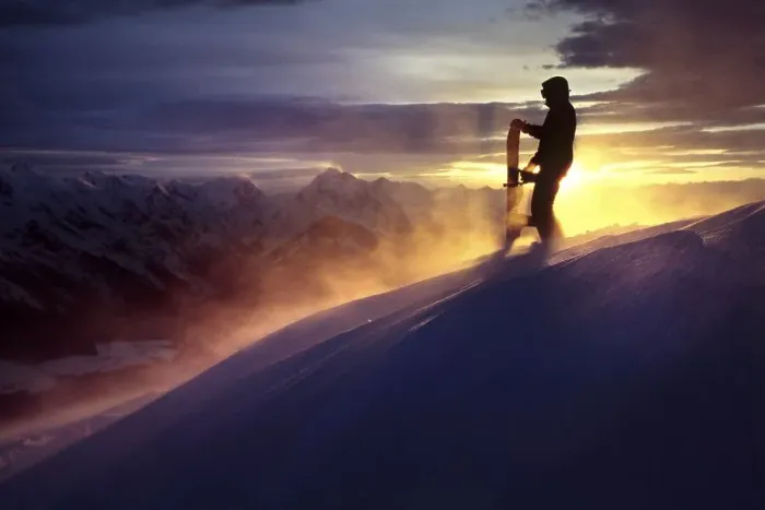 Framed Print : Snowboarder in a snowstorm, view of Karwendel Range