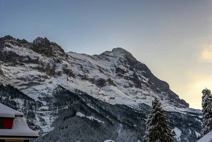Framed Print : Snowcapped Mountain Peak Eiger at 3970 Meter High in Sunset in Winter in Grindelwald