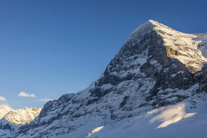 Framed Print : Snowcapped Mountain Peak Eiger North Face at 3970 Meter High in a Sunny Winter Day in Grindelwald