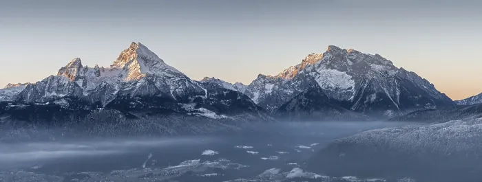 Framed Print : Snowy alpine landscape in morning light with a view of the majestic Watzmann
