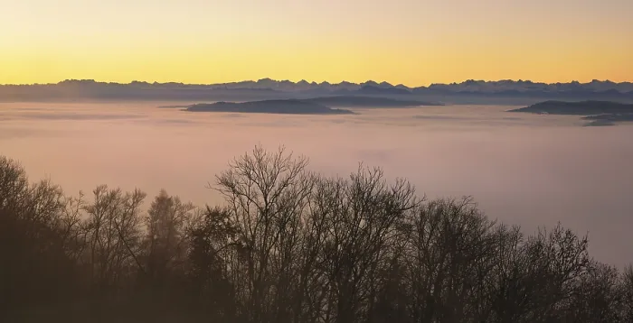 Framed Print : Snowy Alps over a sea of fog in morning light Framed Print : Snowy Alps over a sea of fog in morning light