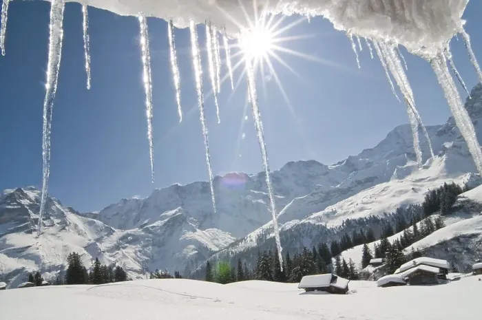 Framed Print : Snowy mountain landscape, Muerren